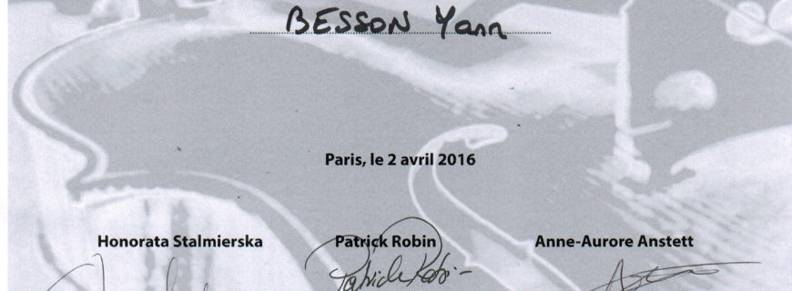 International Viola 2016 competition : Certificat for Yann Besson